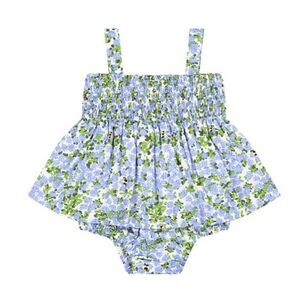 NEW! Busy Bees Smocked Chest Hazel Romper in Blue Hydrangea Size 6 months